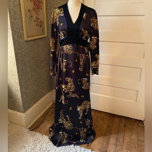 Vintage Black and Gold Leopard Print Maxi Dress